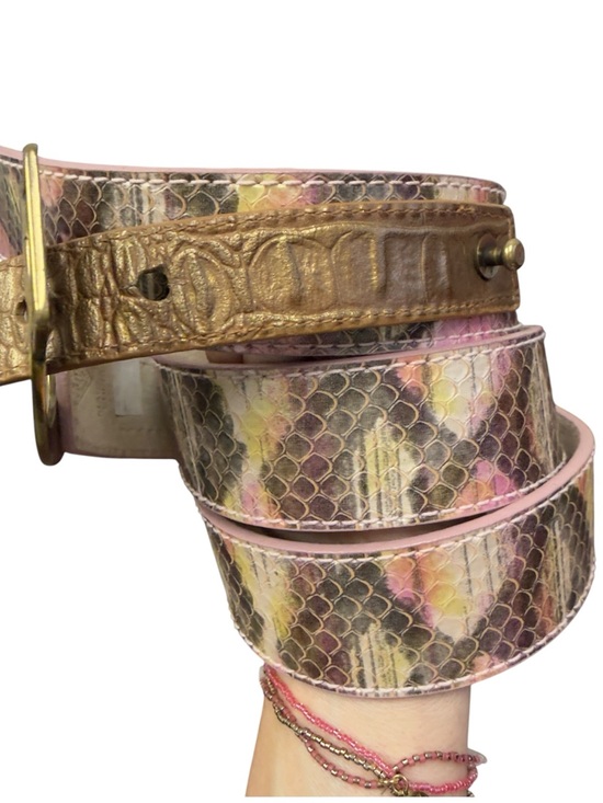 Vintage Guess Y2K Pink Gold Snakeskin Leather G Logo Statement Belt Glam main image 7